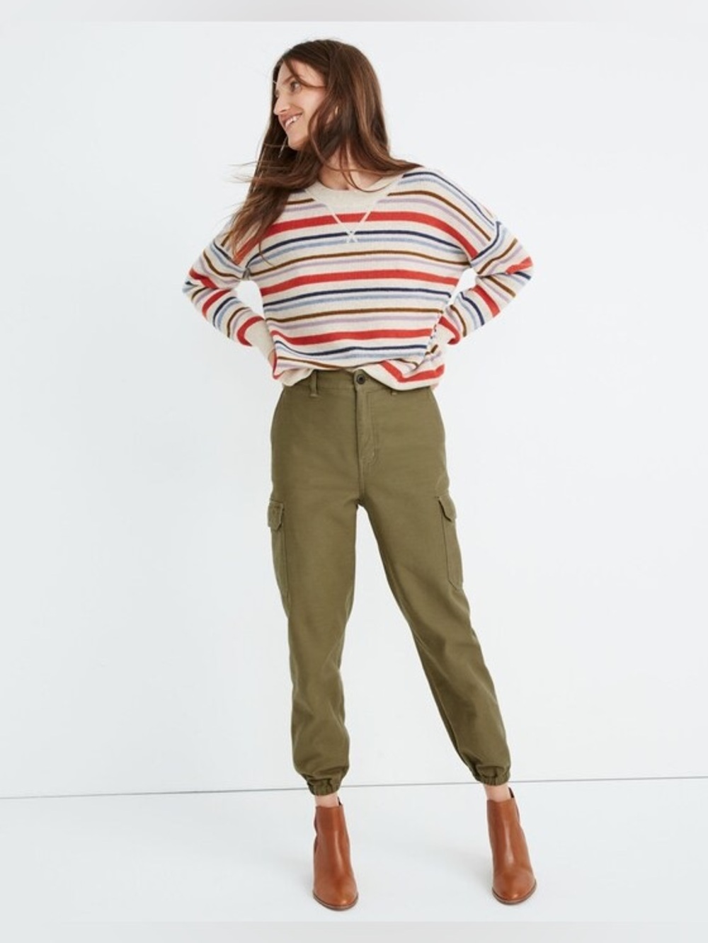 Madewell High-Rise Cargo Fatigue Pants, Olive Green Joggers Size 28 EUC